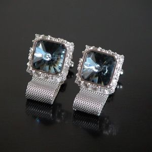 Vtg Wrap Around Jeweled Blue Grey Stone Cufflinks